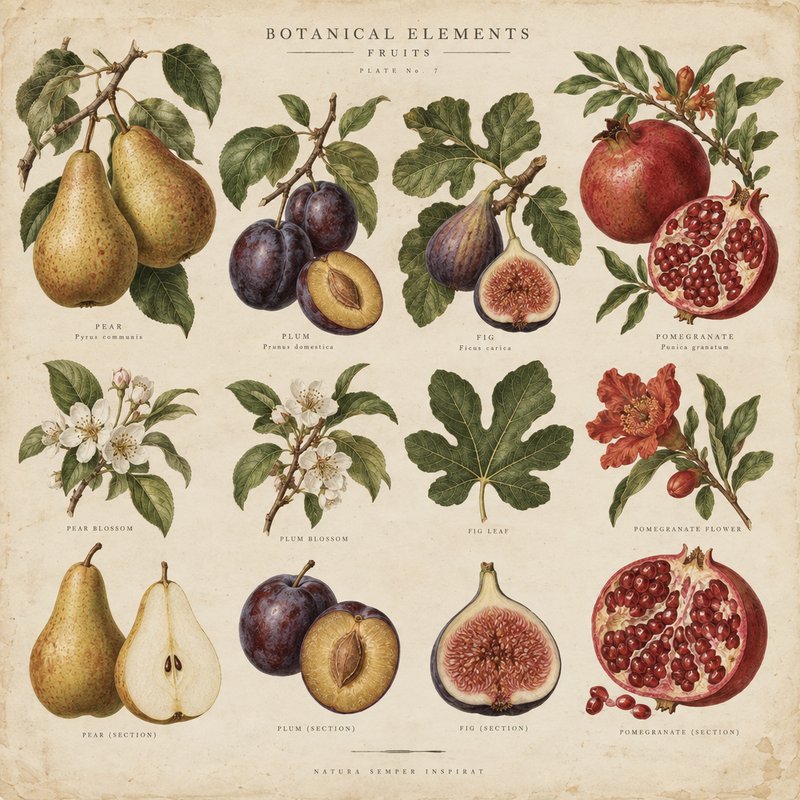 Vintage fruit plate design elements