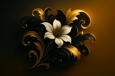 Elegant Black and Gold Floral Design on a Dark Background