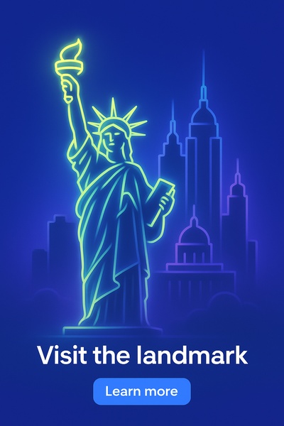 Fluorescent Landmark Illustration with Statue of Liberty and Skyline