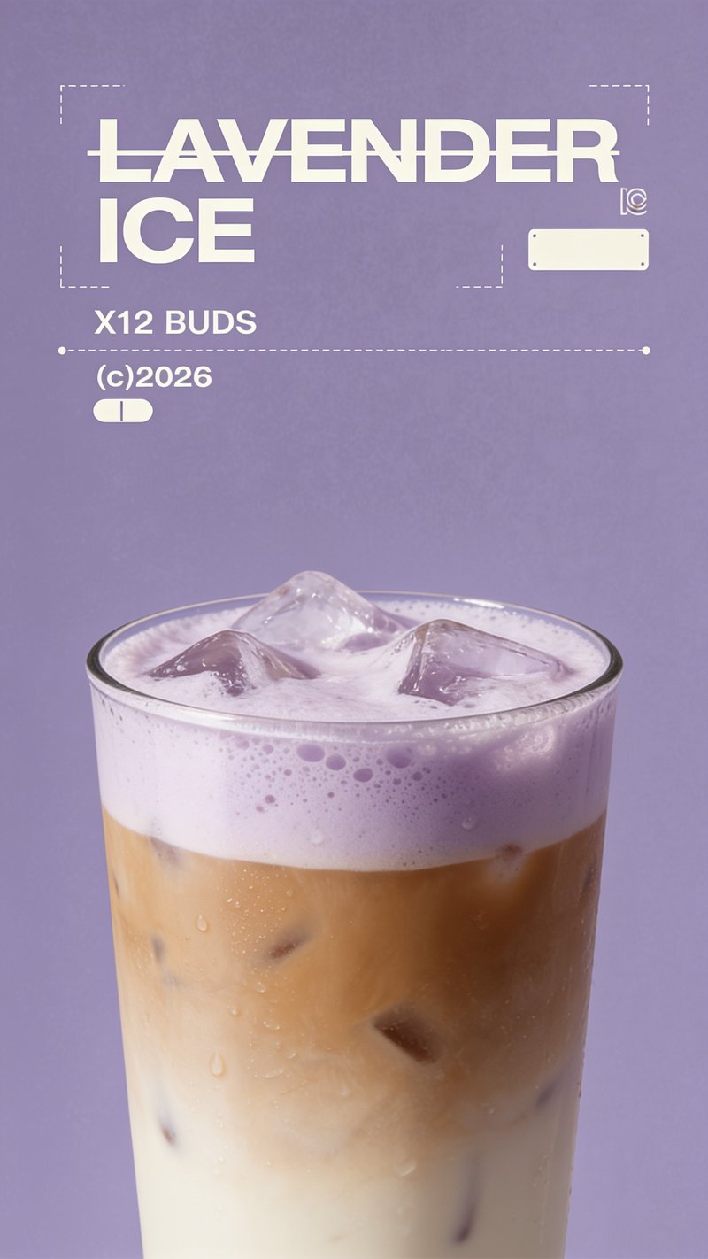 Lavender latte in a cup