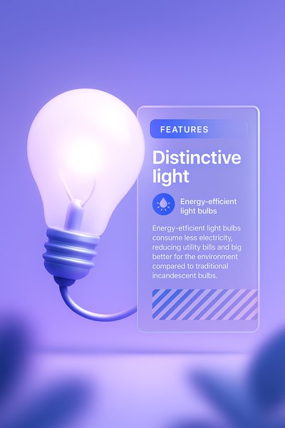 Modern 3D Light Bulb Illustration with Feature Block