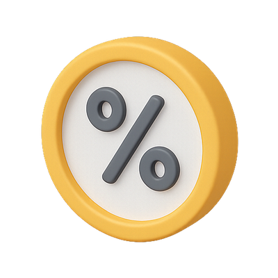 3D Percentage Symbol Icon with Modern Design