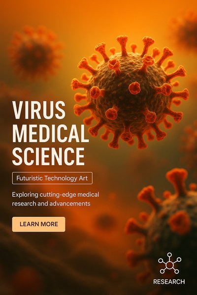 Futuristic Medical Science Art Featuring Viruses and Technology