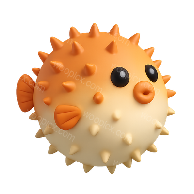 Colorful 3D Pufferfish Icon with Spikes