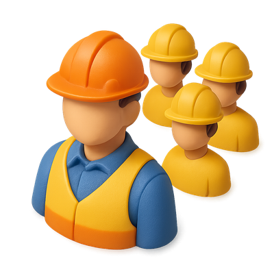 3D Construction Team Icon with Foreman and Crew