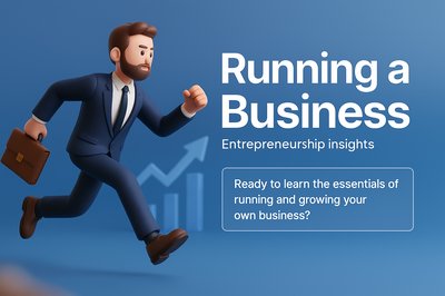 Dynamic Businessman Running with Insights on Entrepreneurship