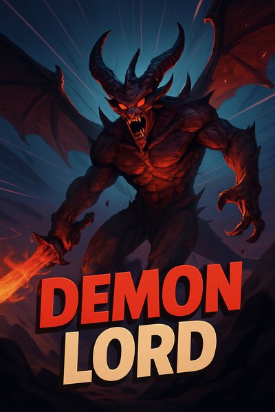 Dynamic Demon Lord Illustration with Bold Text