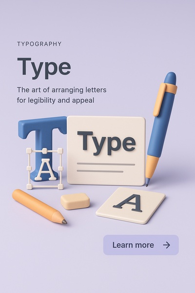 Detailed 3D Illustration of Typography Elements