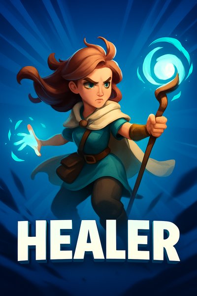Dynamic Healer Illustration with Bold Typography