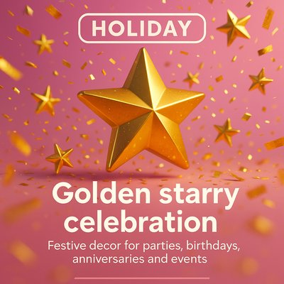 Festive Holiday Decor Graphic with Golden Star Theme