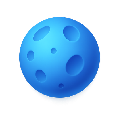 3D Blue Moon Icon with Isometric Design and Transparency