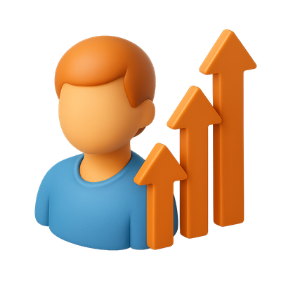 3D Growth Icon Featuring Upward Arrows and a Person
