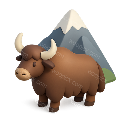 3D Yak Icon with Mountain Background in Isometric View