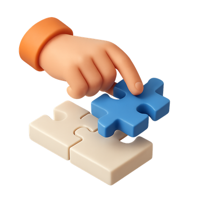 3D Hand Placing Puzzle Piece Icon with Isometric Design