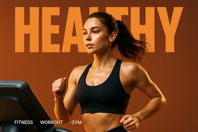 Bold Portrait of a Woman Running on Treadmill in Gym