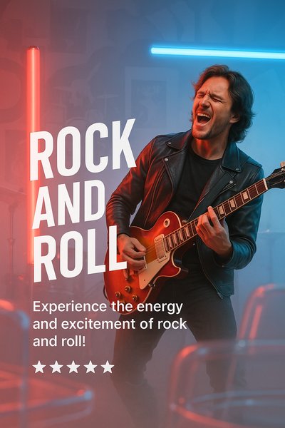 Dynamic Rock Music Promotional Graphic with Guitarist