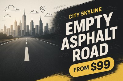 Dynamic Cityscape Advertisement Featuring Asphalt Road and Skyline