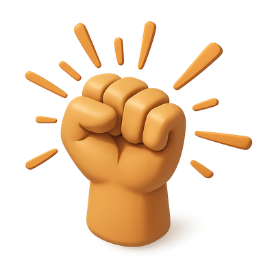3D Raised Fist Icon with Explosive Lines