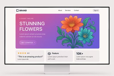 Futuristic Landing Page Design with Floral Elements