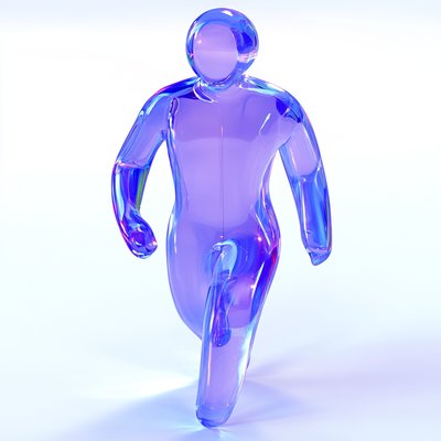 3D Render of a Transparent Running Figure in Blue and Purple