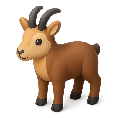 Isometric 3D Chamois Goat Icon in Volumetric Style
