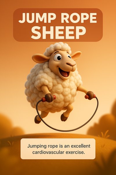 Playful Animated Sheep Jumping Rope Illustration