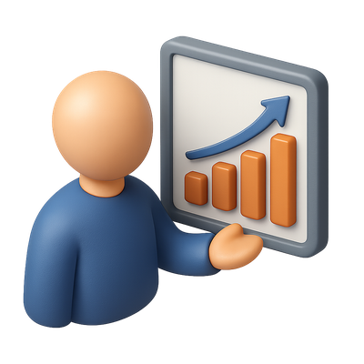 3D Icon of a Person Presenting a Growth Chart