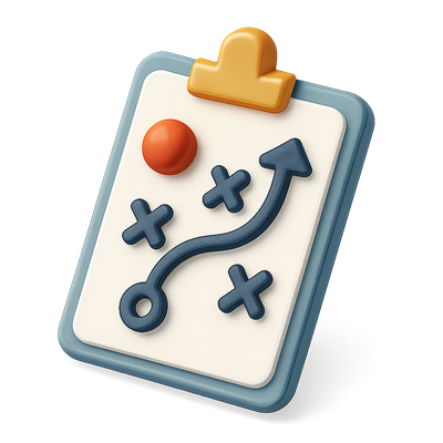 Stylized 3D Strategy Icon with Diagram Elements