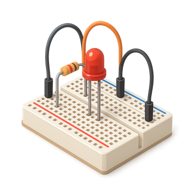 3D Breadboard Icon with LED and Wires