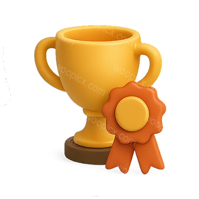 3D Trophy and Ribbon Illustration for Achievement Recognition