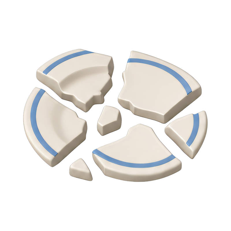 Fragmented ceramic plate pieces