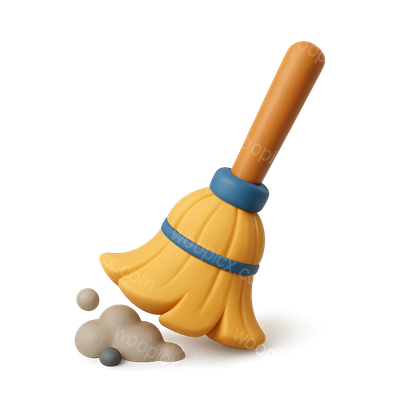 Stylized 3D Broom Icon for Cleaning Purposes