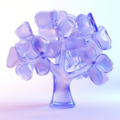 Stylized Glass Tree Sculpture with Translucent Leaves