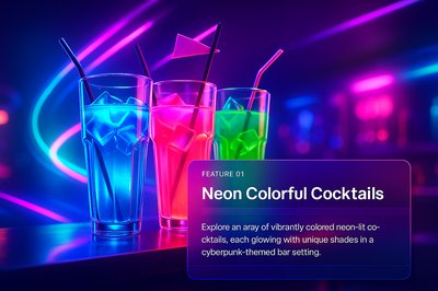 Vibrant Neon Cocktails in a Cyberpunk Bar Setting