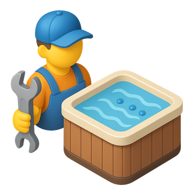 3D Hot Tub Technician Icon with Wrench and Spa