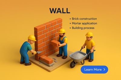 Detailed 3D Scene of Brick Wall Construction