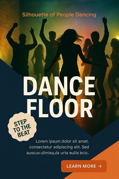 Dynamic Silhouette of People Dancing on a Colorful Dance Floor