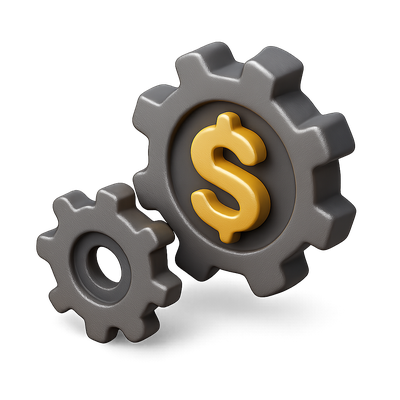 3D Dollar Gear Icon with Isometric Design