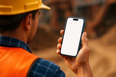 Construction Worker with Phone in Dynamic Setting