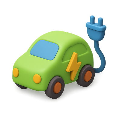Colorful 3D Electric Vehicle Icon with Plug