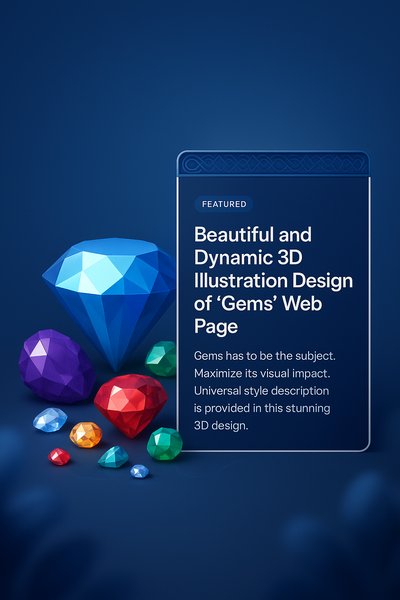 Dynamic 3D Illustration of Colorful Gems for Web Design