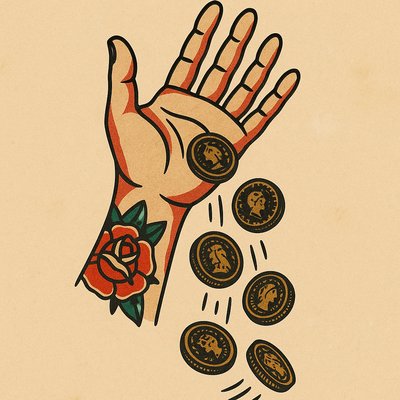 Vintage Tattoo Design of Hand Releasing Coins
