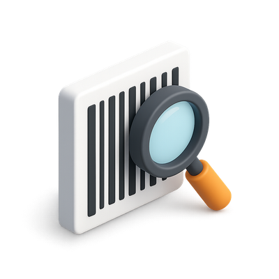 3D Barcode Icon with Magnifying Glass in Isometric View