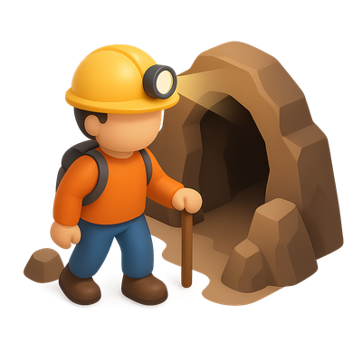 3D Spelunker Icon in Cave with Volumetric Style