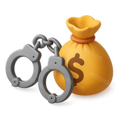 3D Icon of Handcuffs and Money Bag with Dollar Sign