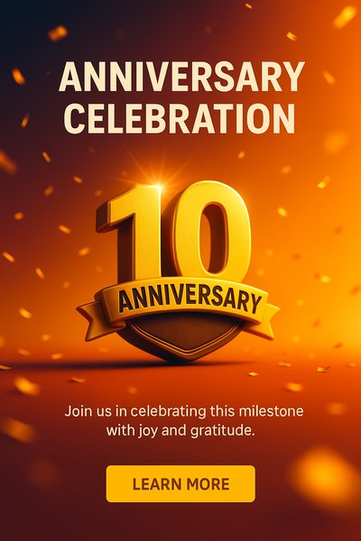 10th Anniversary Celebration Graphic with Golden Elements