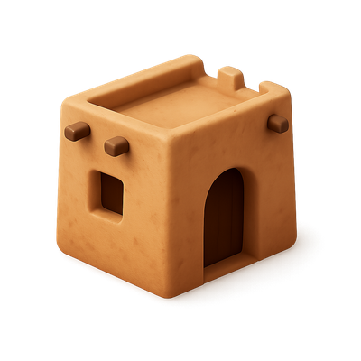 Stylized 3D Icon of a Small Adobe House