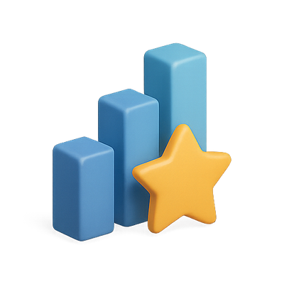 3D Bar Graph with Star Symbol Representing Growth