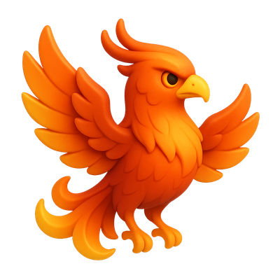 Vibrant 3D Phoenix Icon with Fiery Colors