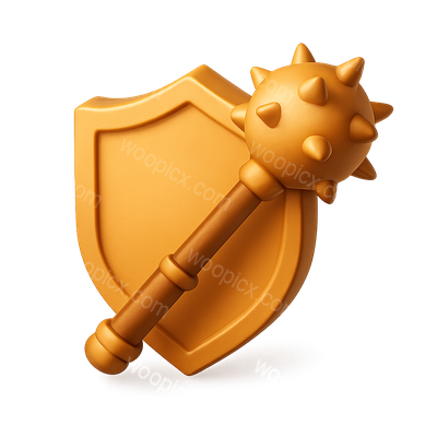 3D Shield and Spiked Mace Icon for Security Themes